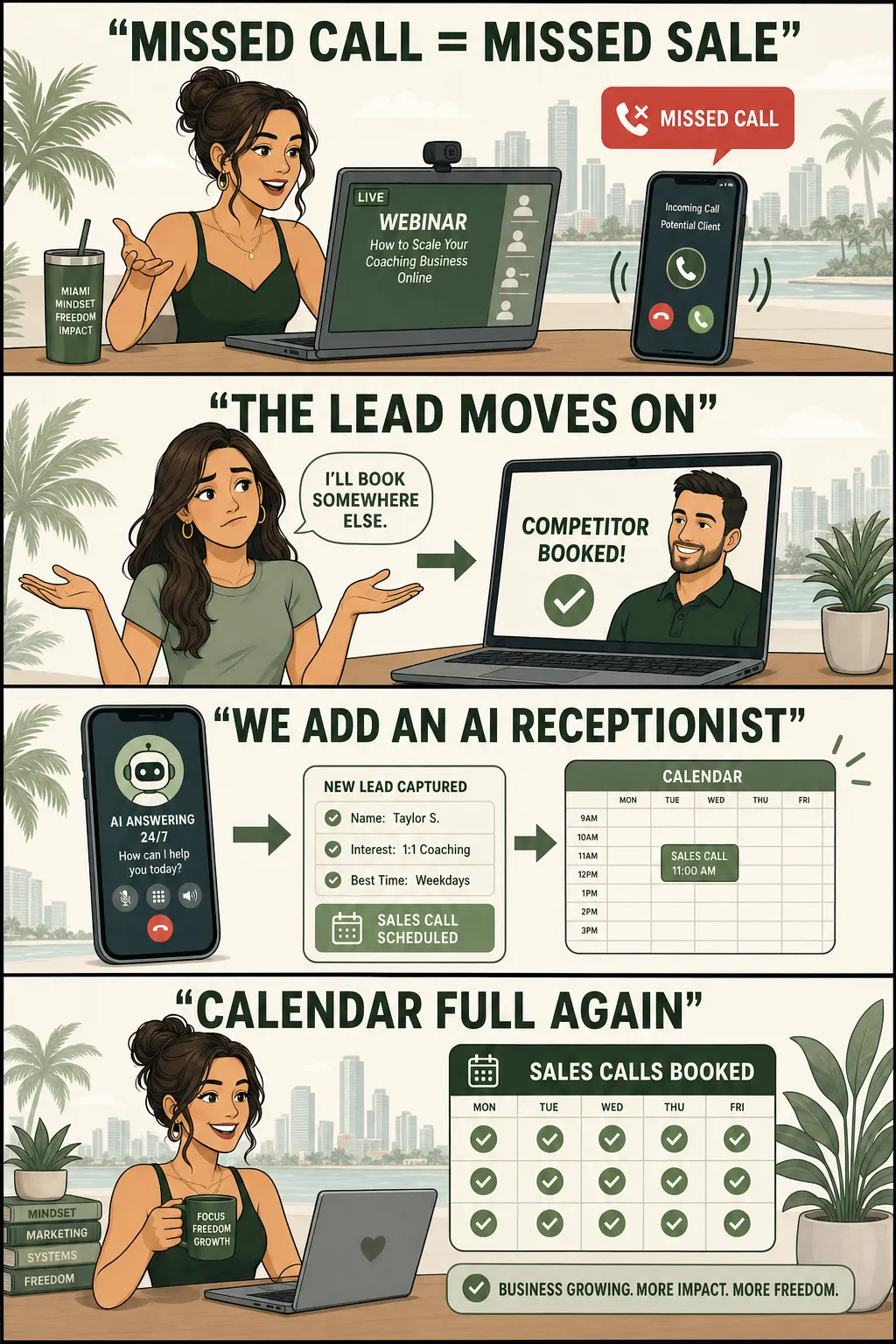 AI Receptionist for Miami Coaches & Course Creators: Why Missed Calls Are Costing You Webinar Sales