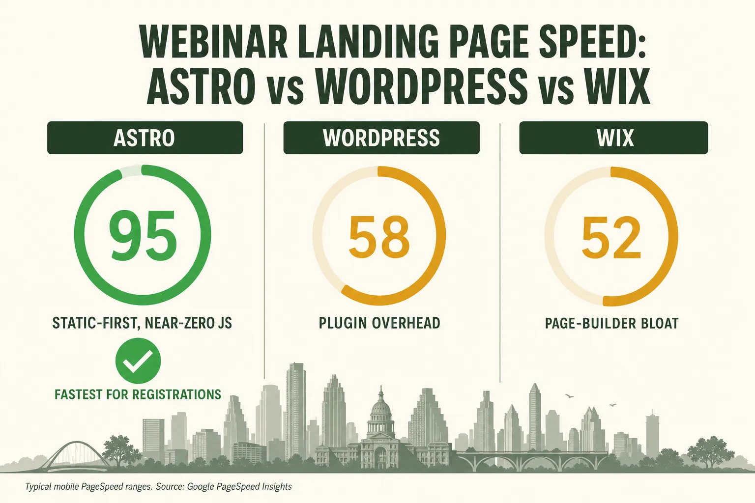 Webinar Landing Page Speed in Austin: Astro vs WordPress vs Wix (2026 Comparison)