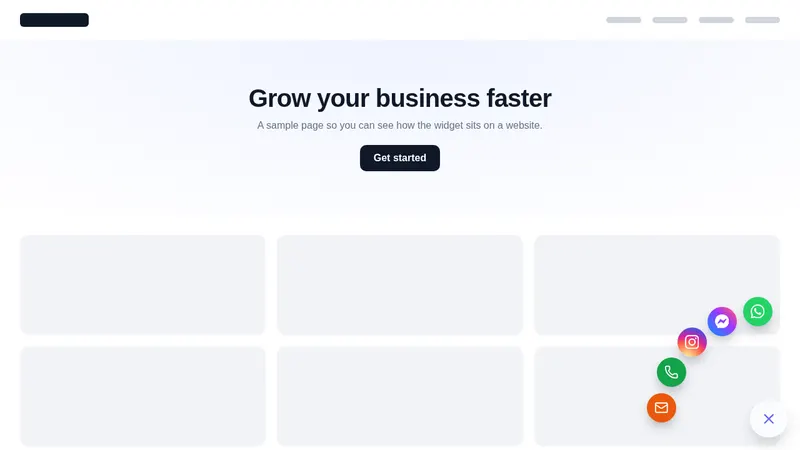 Floating contact and chat hub widget fanned open on a sample web page