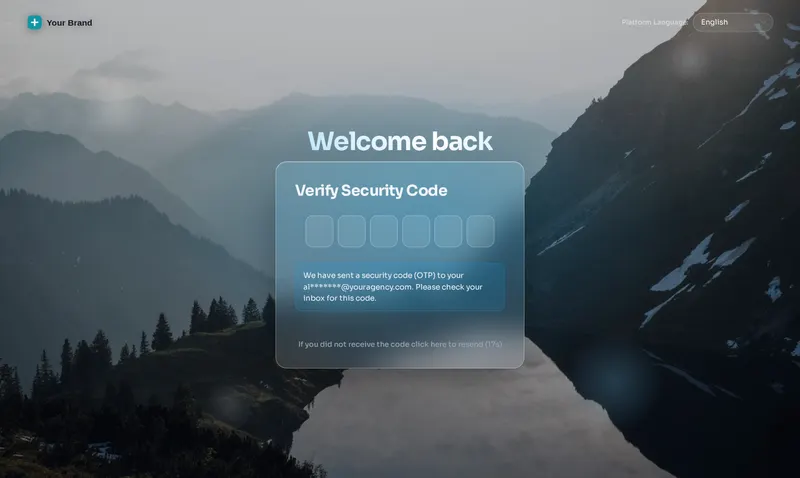 Two-factor code screen of the GoHighLevel login in the Frosted photo design