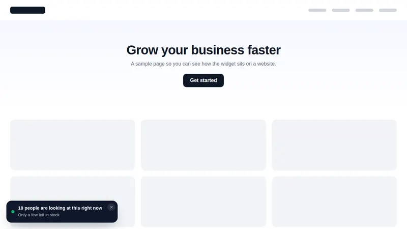 Live visitor counter social proof notification on a sample web page