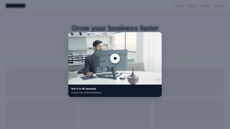 Video modal notification template on a sample web page
